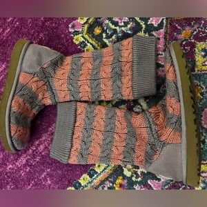 Ugg Classy Cardy Cable Knit Pink and Grey Boot